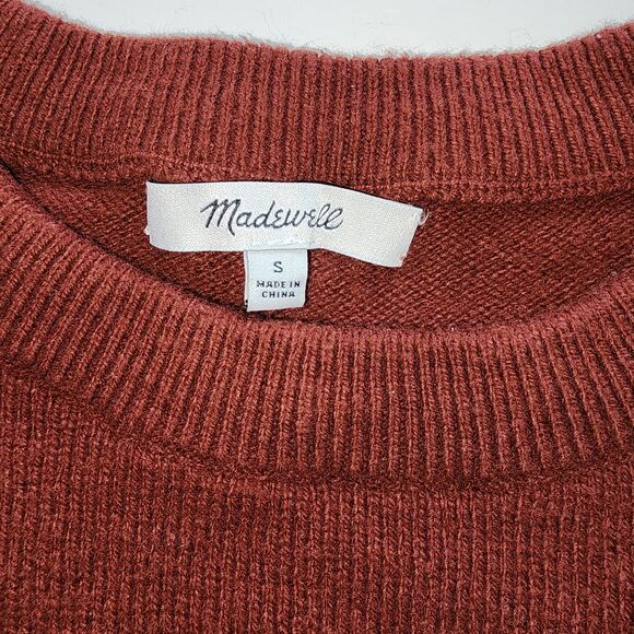 Madewell Maroon Flare Sleeve Tie Cuff Crewneck Knit Sweater Sz S - Picture 7 of 7